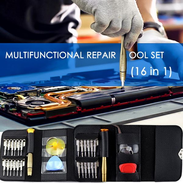 

16 in 1 screwdriver set mini precision screwdriver bits in leather case set opening repair tool precision