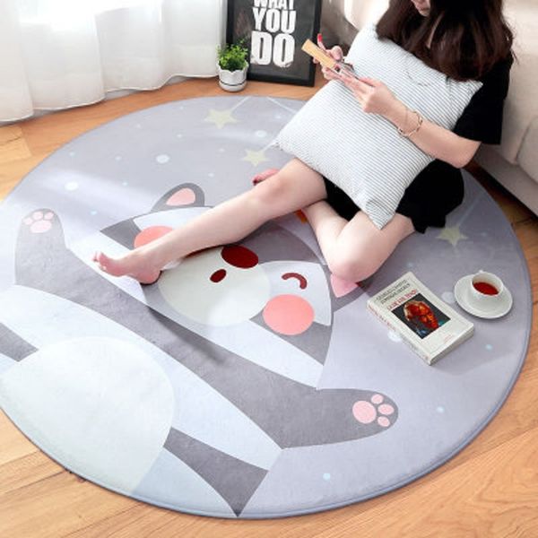 

cartoon round carpet children's room game tent carpet bedroom living room mat non-slip child crawling flannel floor mat