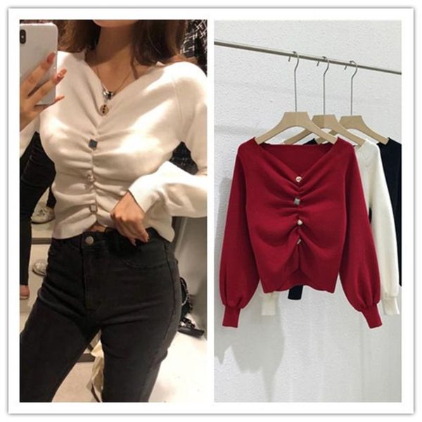 

свитера пуловеры корейского стиль casual твердые вершины новых 2020 весна лето для женщин lady, White;black