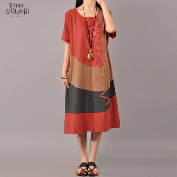 

women dress 2020 summer short sleeve dress elegant patchwork casual dresses cotton mid calf dresses sundress plus size, Black;gray