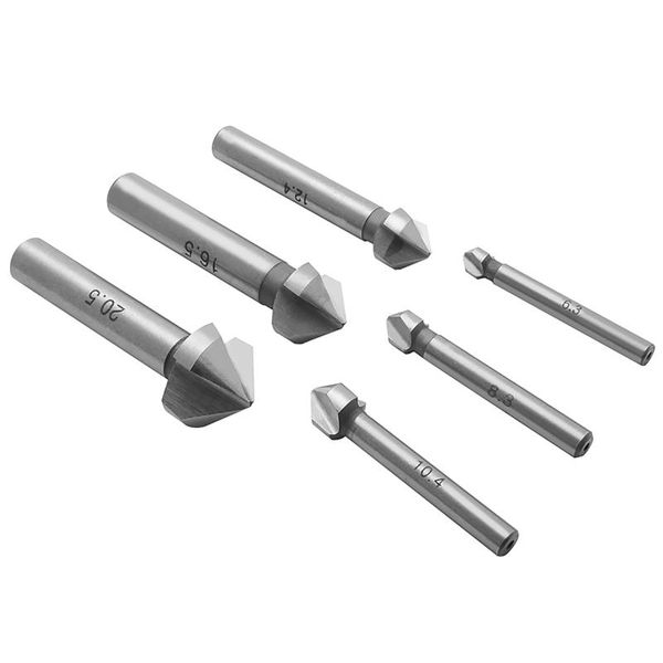 

6pcs 3 flute 90 degree hss countersink chamfering tool wood steel aluminum chamfer cutter power tools 6.3-20.5mm