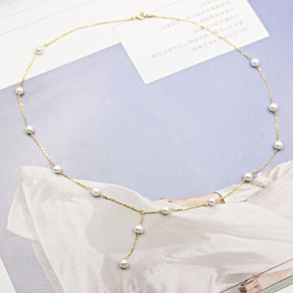 

925 sterling silver chain natural pearl chokers necklaces jewelry for women pearl necklaces accessories, Golden;silver