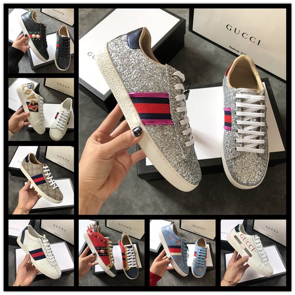 

size 36-45 luxury embroidery small bee snake casual flat shoes white black low cut men women loafers sneakers fashion