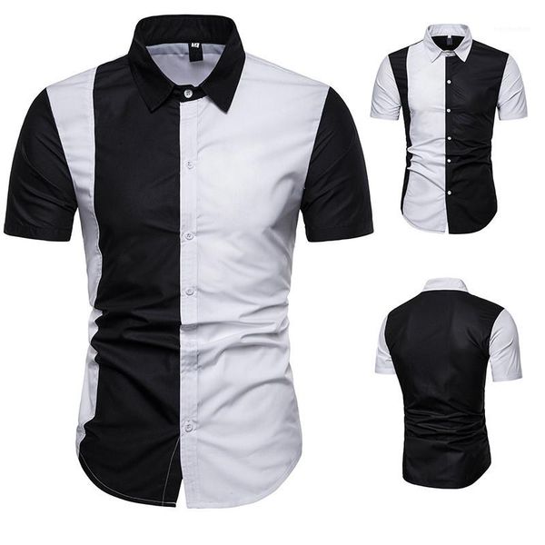 

fit mens shirts spring casual color matching o neck shirts fashion male designer stylish slim, White;black