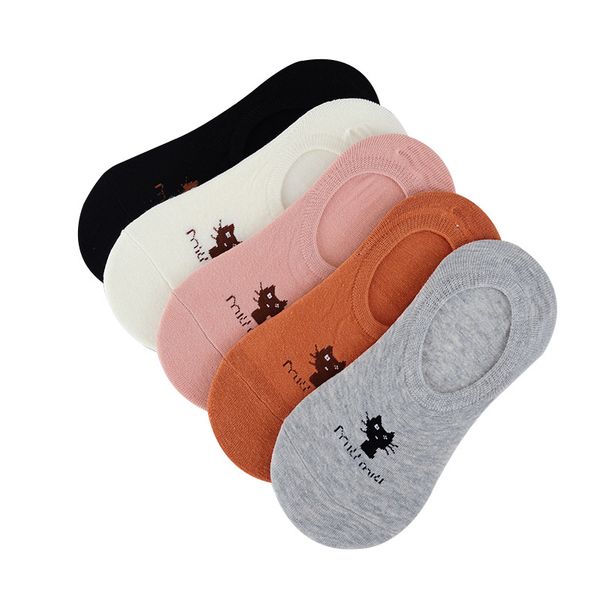 

5pairs cute print cat cotton socks women lovely fashion women cotton casual comfortable invisible shallow mouth socks unisex, Black;white