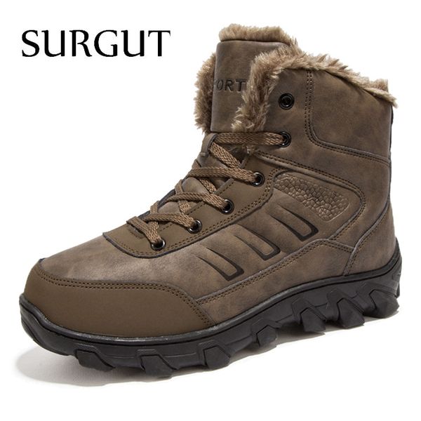 

surgut brand winter fur supper warm snow boots for men male shoes non slip rubber casual work safety casual ankle boots, Black