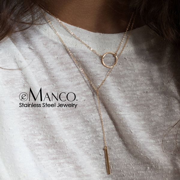 

e-manco women necklaces stainless steel long stick necklace round pendants necklaces for women drop shipping statement jewelry, Silver
