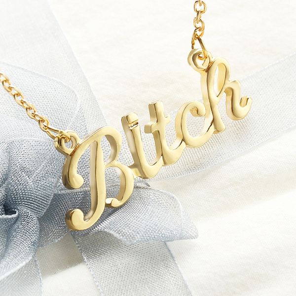 

fashion statement necklace goldsilver color letter bitch pendant necklace for women girls bijoux femme beautiful necklaces pendants supplies, Silver