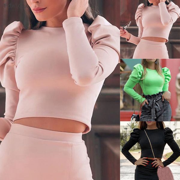 

womens chiffon blouse fashion women casual o neck solid color puff full sleeve blouse shirt womens blouse, White