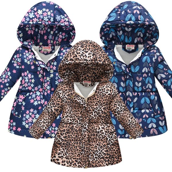 

new autumn winter kids jackets for girls toddler kids baby leopard hooded thick windproof coat warm outerwear children clothing, Blue;gray