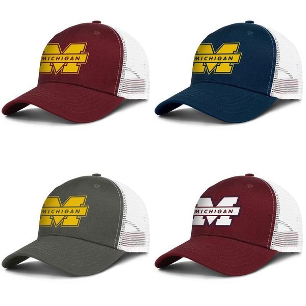

michigan wolverines football logo adjustable trucker cap dad designer vintage baseball hat old print, Blue;gray