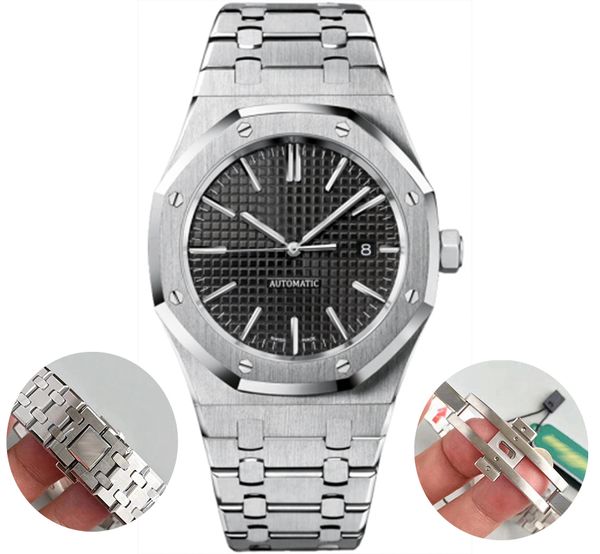 

9 colors classic sell mens watch automatic mechanical movement blue dial royal oak series mens watch 15400 stainless steel mens watches, Slivery;brown