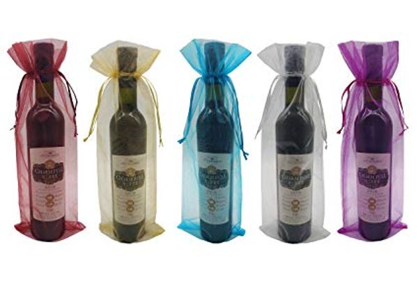 

sheer organza wine bags 5.5x14.5 inch reusable simple bottle wrap dresses festive packaging baby shower wedding favors samples display draws