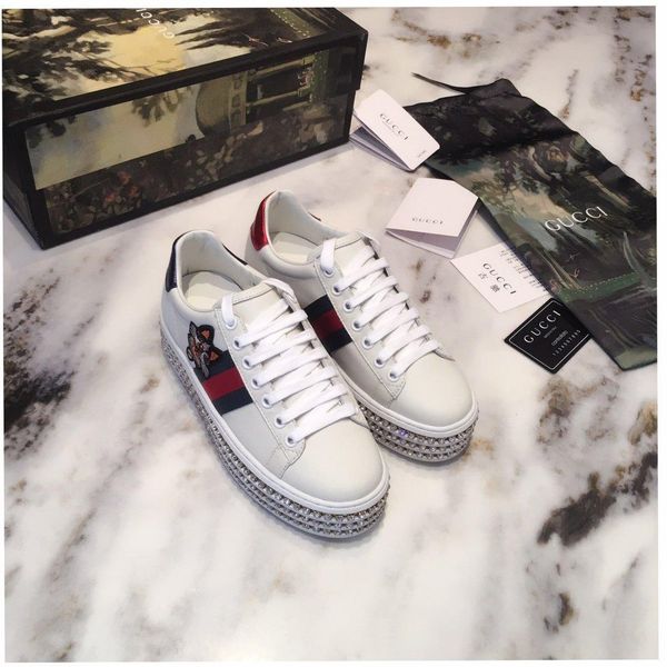 

new thick bottom wild low-lady style diamond casual shoes lace-up muffin shoesss embroidery little bee white shoes womenss shoes 26565, Black