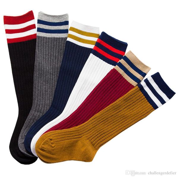

kids cotton sports socks striped thick knee high long football socks for 1 to 9 years children basketball walking running sock, Black