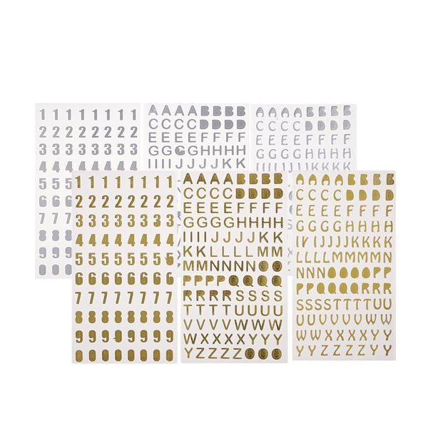 

6pc embossed bronzing numbers alphabet stickers album hand account scrapbook