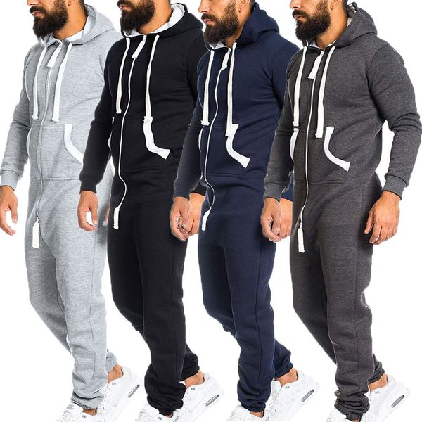 

men's pants one-piece garment pajama playsuit zipper hoodie male onesie camouflage print jumpsuit streetwear overalls t200104, Black