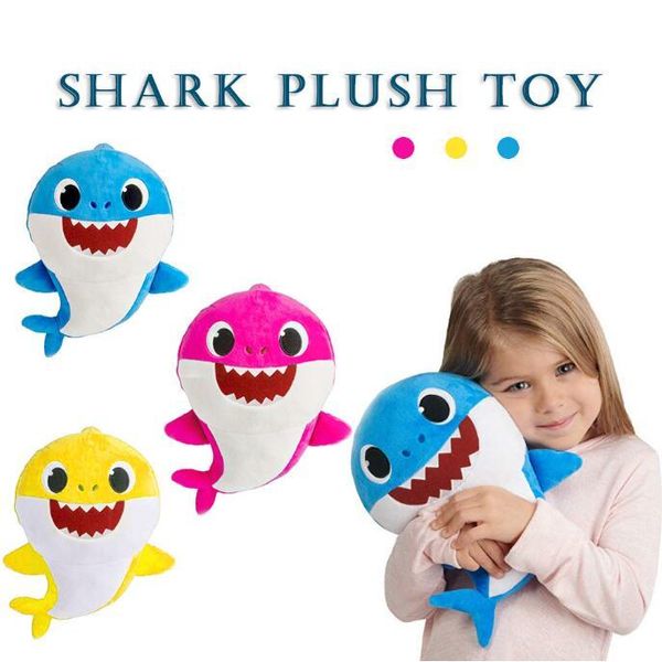 

3 color 30cm baby hark plu h toy with mu ic cartoon tuffed lovely animal oft doll mu ic hark toy party favor cca11076 6pc