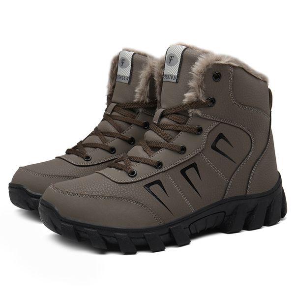 

boots men 2020 leather sport winter boots fleece lined thickened waterproof non-slip men women shoes booties zapatillas hombre, Black
