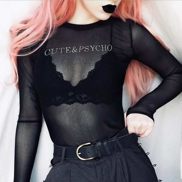 

2019 spring new print mesh perspective slim bodysuit, Black;white