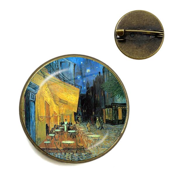

ретро gogh art starry night подсолнуха броши 20мм стекло кабошон купола ювелирных изделий мешок школы bronze брошь штыри для женщин мужчин, Gray