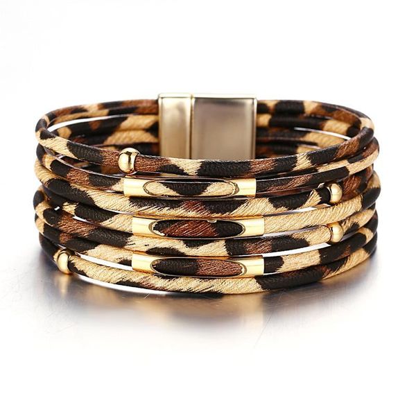 bracciale in pelle di leopardo Bracciali da donna di gioielli firmati di lusso multistrato Bracciale con chiusura magnetica in oro Bracciale con cinturino da polso alla moda