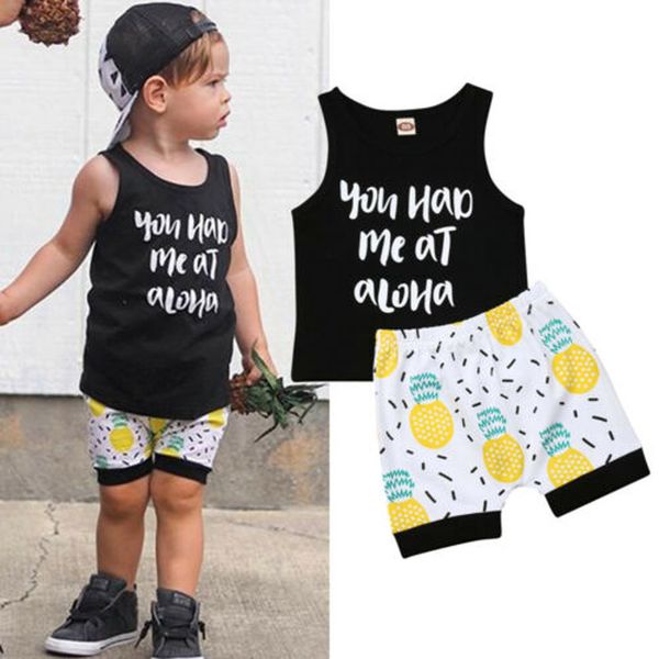 

2019 designer sets for baby boys infant sets holiday letter sleeveless +pineapple shorts 2pcs outfit summer niÃ±os ropa, White