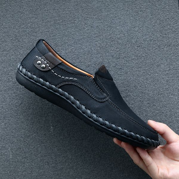 

genuine leather men shoes soft moccasins loafers fashion brand men flats comfy driving shoes big size 39-48, Black