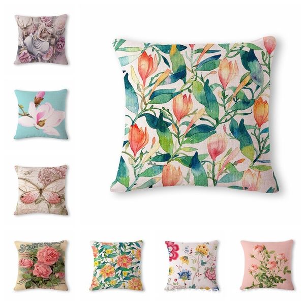 

elegant and quiet fresh peach blossom pattern cotton flax pillow back cushion cushion can customized