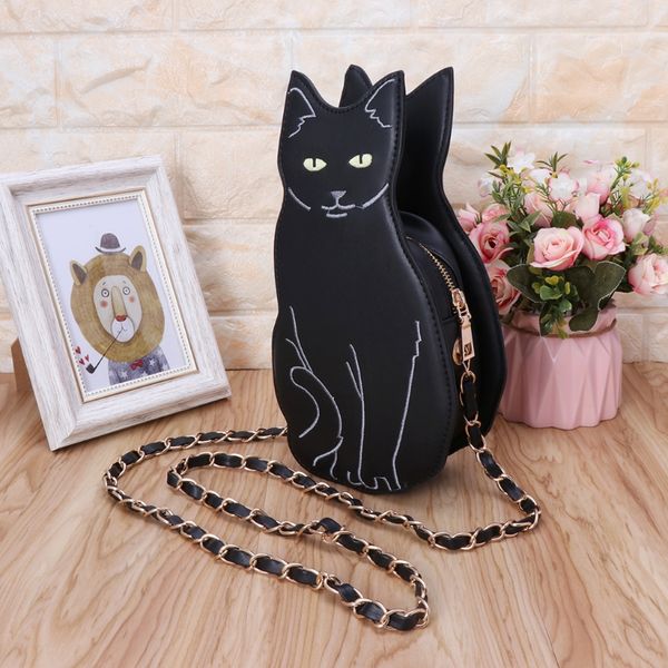

cute black cat women leather handbags purse crossbody shoulder messenger bags