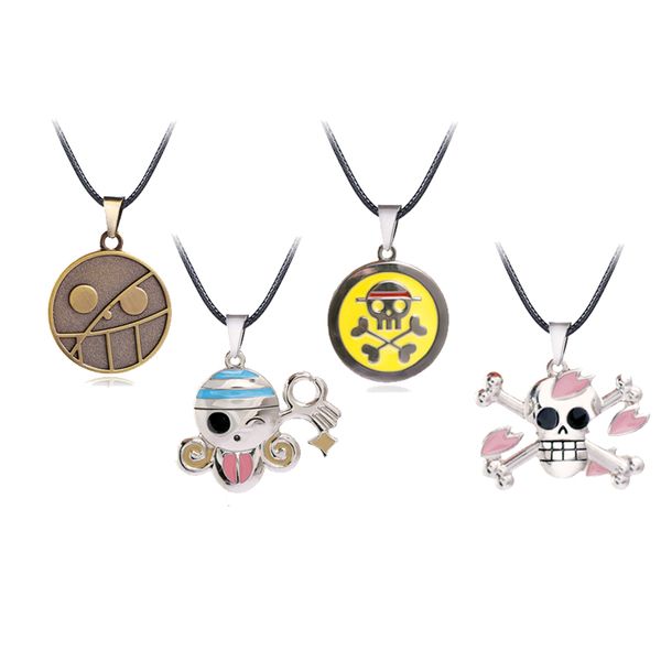 

горячая аниме one piece ожерелье мультфильм эмаль обезьяна d луффи закон металла кулон кожа цепь брук косплей колье сувенир койл, Silver