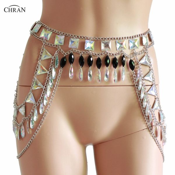 

chran ab irridescent belt skirt disc party chain necklace rave bra bralete lingerie festival dress costume wear jewelry crs404, Silver
