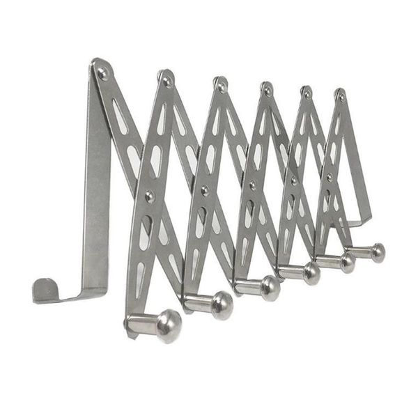 

door hook rack stainless steel 6-hook hanger flexible decorative wall shelf kitchen organizer home bathroom metal foldable holde
