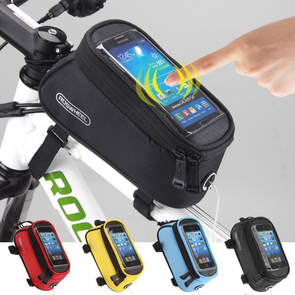 

roswheel bicycle bag touchscreen bike front frame bags holder pannier waterproof cycle 5.5" phone pouch+extension line