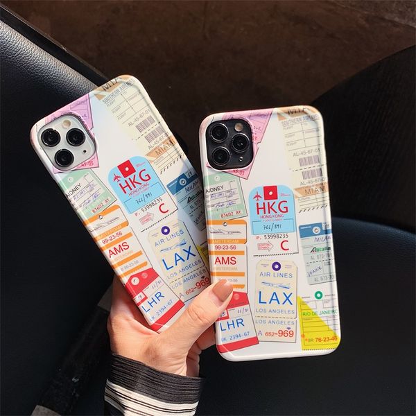 

fashion p frame style air tickets city label bar code phone case for iphone 11 pro xs max xr x 7 8 plus soft silicon cover