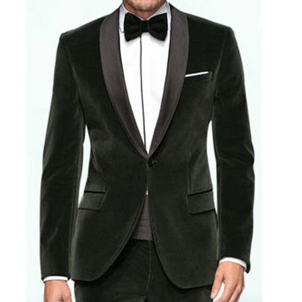 Black Velvet Business Party Men Suits Groom Wear Shawl Lapel Blazer One ...