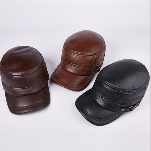

genuine cowhide leather caps fashion warm hip hop hats luxury design adjustable visors cap with earflap mz10, Blue;gray