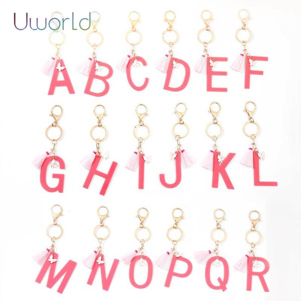 

cute pink 26 letter key chains for women enamel butterfly key ring small tassel candy color word accessories, Silver