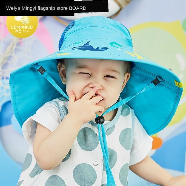 

children's big brim baby boy girl baby fisherman sunscreen thin sun fisherman hat sunscreen hat, Blue;gray