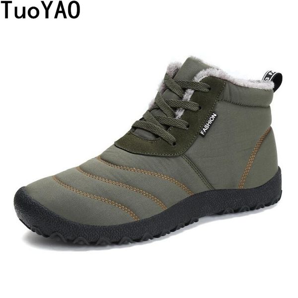 

warm waterproof winter boots men snow boots fur plush shoes winter ankle lace up brand shoes plus size 35-46, Black