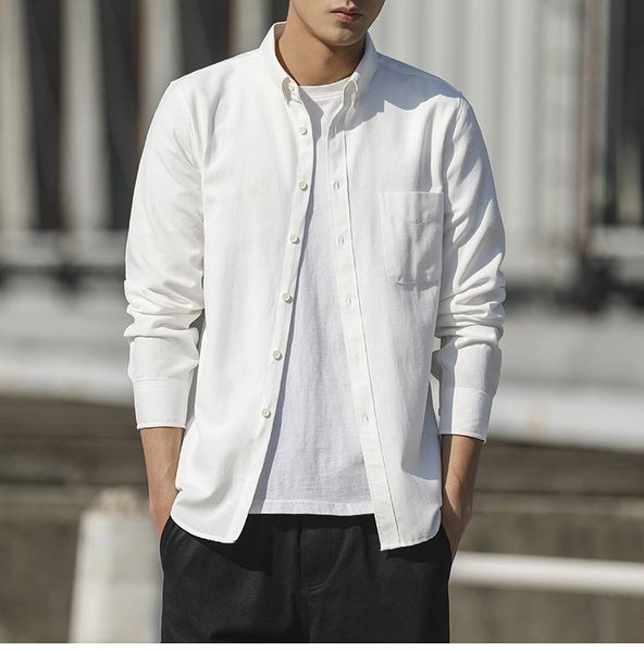 

men long sleeves blouse summer fashion casual cool clothing slim fit tees boy breathable shirts, White;black