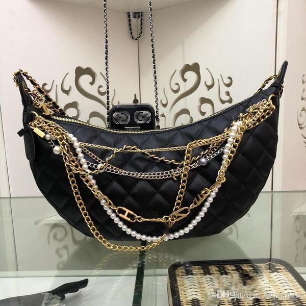 

designers patent leather classic twist crescent chain messenger bag with pearl