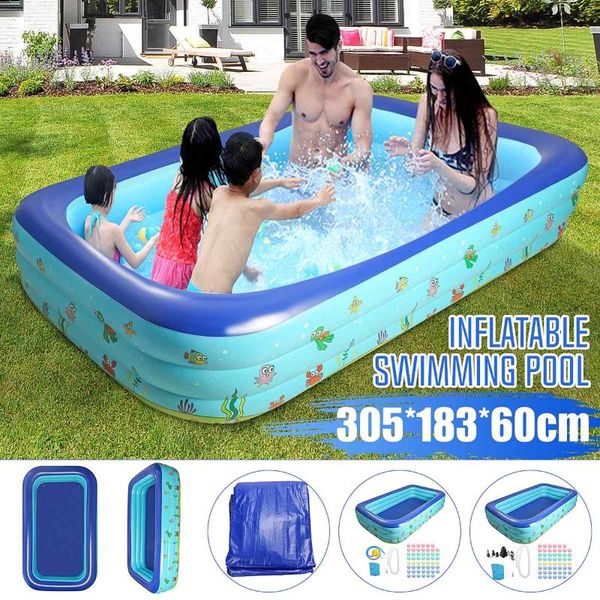 

kids inflatable pool 305x183x60cm children's home use paddling pool large size inflatable square swimming pool+inflatable tool