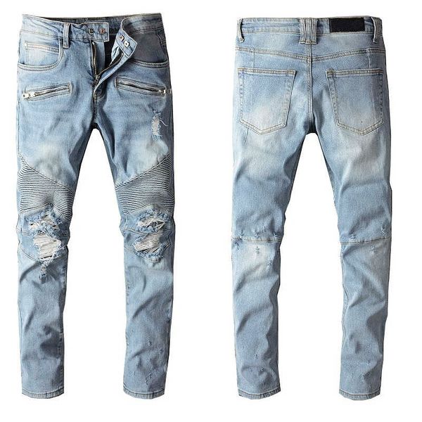 

fashion mens jeans pants 20s casual solid jeans with hole plus size mens pants clothing 2 colors, Blue