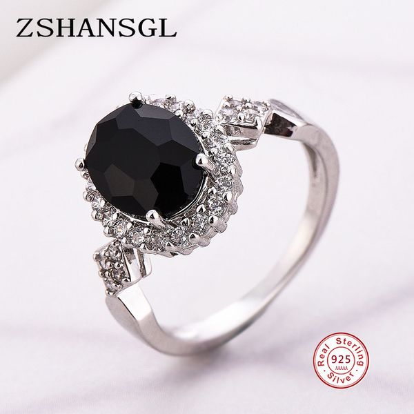 

genuine 925 sterling silver stackable ring round black cz crystal finger rings for women wedding anniversary jewelry anel, Slivery;golden