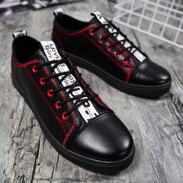 

autumn men sports footwear 2019 new style black and white with pattern leather shoes men's korean-style stylish sneaker versatil
