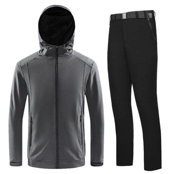 

2 pcs/set winter sports suit men zipper coat fitnesstraining male crossfit sportswear jogging fishing running sport tracksuit, Black;blue