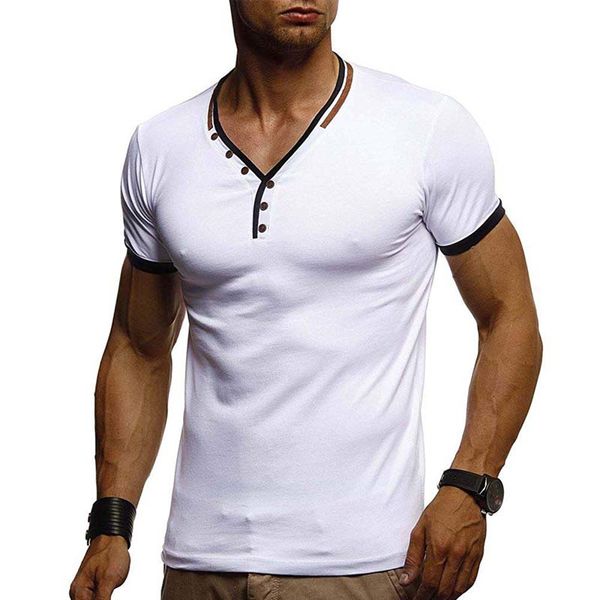 

e-baihui 2021 men fitness casual t shirt short sleeve men summer streetwear casual men v collar slim shirt tee shirt homme b224, White;black