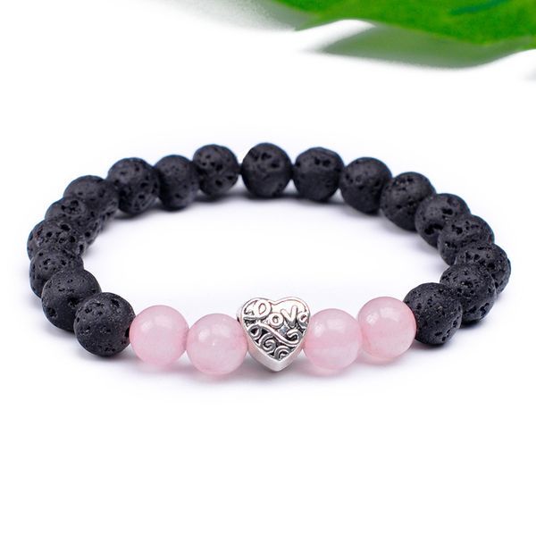 

europe and the united states sell natural volcanic stones heart-shaped alloy hand string, Black