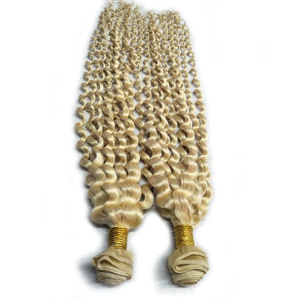 Brasilianische blonde reine Haarverlängerungen, tiefe Welle, 3 Stück, Platinblond, lockiges Haar, Schuss #613, Goldblond, menschliche Haarwebart, Bündel im Großhandel